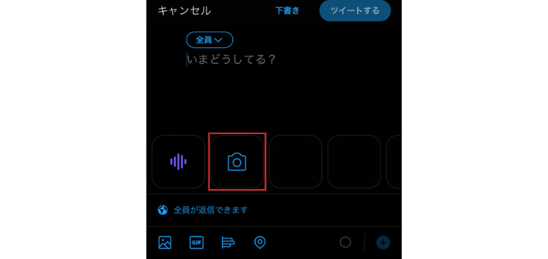 ツイート作成画面でカメラアイコンをタップする