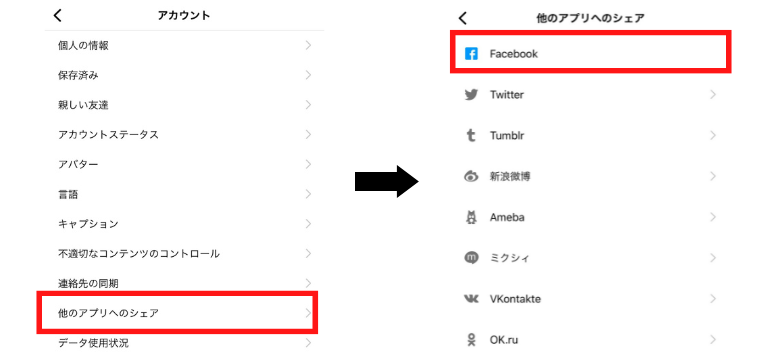「他のアプリへのシェア」→「Facebook」の順に進めます