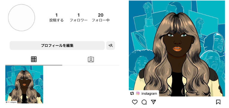 自分の投稿欄にリポストした投稿が表示されます