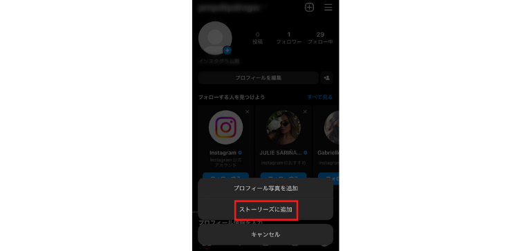 「ストーリーズに追加」をタップ